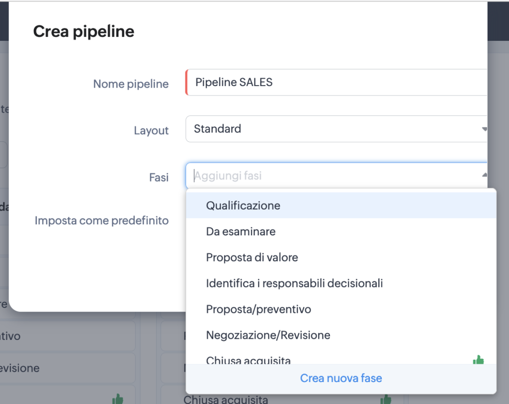 Creazione pipeline di vendita